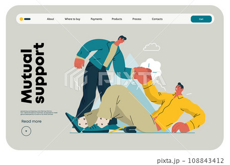 Mutual Support: Helping a fallen person get up -modern flat vector concept illustration of man assisting another man to stand up A metaphor of voluntary, collaborative exchanges of resource, services 108843412