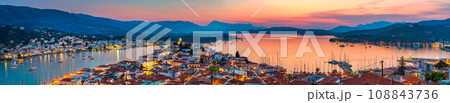 Panoramic view of Poros at sunset, Greece Panoramic view of Poros at sunset, Greece 108843736