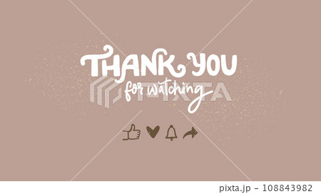Thank you for watching, playful end screen design with social icons of share, like, follow and subscribe. Cartoon doodle style on kraft paper. Simple vector screen template. Thank you for watching, playful end screen design with social icons of share, like, follow and subscribe. Cartoon doodle style on kraft paper. Simple vector screen template. 108843982