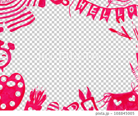 Back to school. Schoolboy set. Rectangular monochrome frame made from school supplies of a young fashionista. Ideal for cards and invitations 108845005