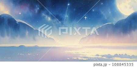夜明け前の月に流れる幻想的な風景画 夜明け前の月に流れる幻想的な風景画 108845335