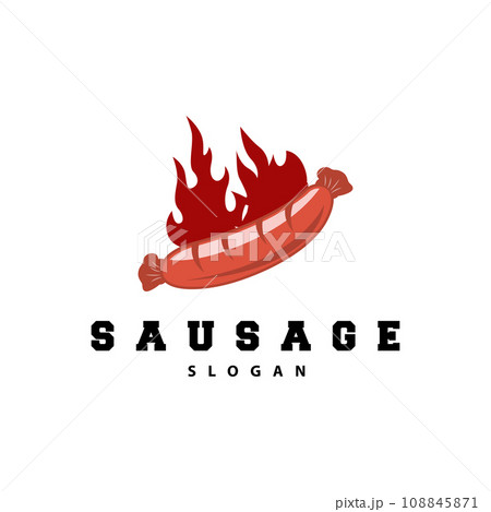 Sausage Logo, Sausage Food Grill Vector, Simple Retro Vintage Design Restaurant Inspiration 108845871