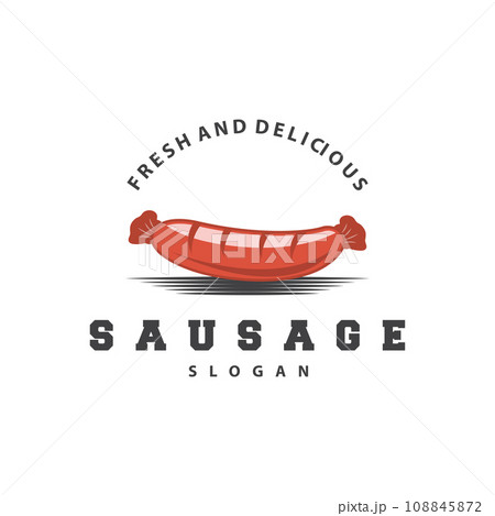 Sausage Logo, Sausage Food Grill Vector, Simple Retro Vintage Design Restaurant Inspiration 108845872