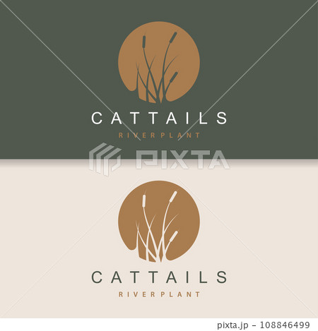 Creek and Cattail River Logo, Simple Minimalist Grass Design for Business Brand 108846499
