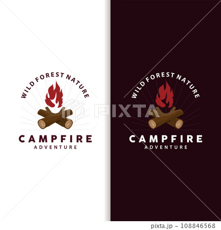 Campfire Logo, Bonfire Vector, Adventure Design Retro Vintage Illustration Simple Camping Wood Fire 108846568