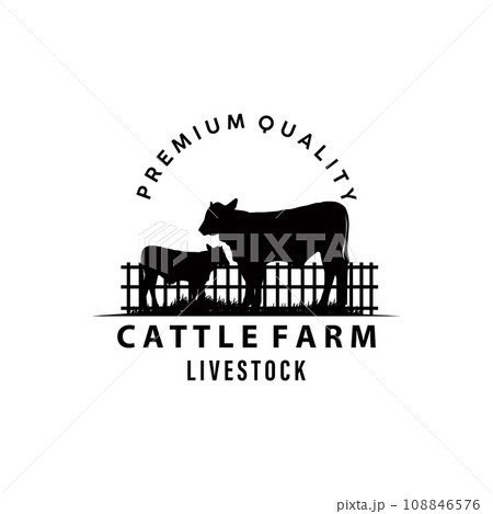 Cow Logo, Simple Cattle Farm Design, Livestock Silhouette, Vector Badge For Business Brand 108846576