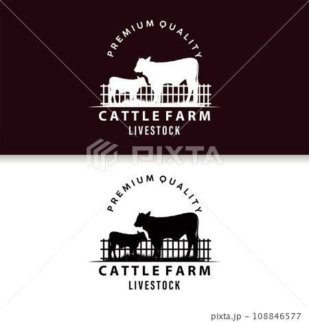 Cow Logo, Simple Cattle Farm Design, Livestock Silhouette, Vector Badge For Business Brand 108846577