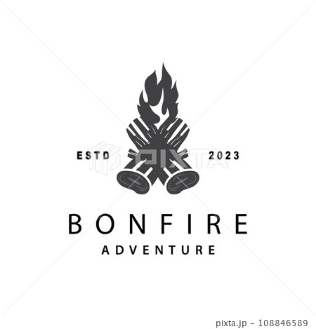 Campfire Logo, Bonfire Vector, Adventure Design Retro Vintage Illustration Simple Camping Wood Fire 108846589