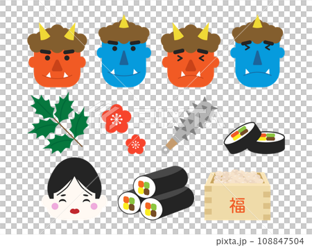 節分のかわいいイラスト素材セット 節分のかわいいイラスト素材セット 108847504