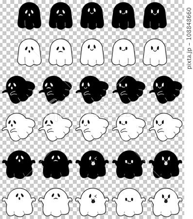 かわいいおばけのアイコンセット　白黒 108848660