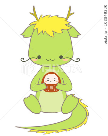 ダルマを持って座る辰のイラスト 108849230