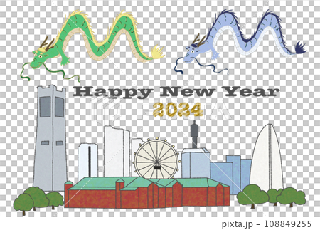 横浜みなとみらいの風景と竜の素材集 108849255