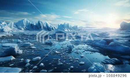 温暖化で溶ける北極の氷河 108849296