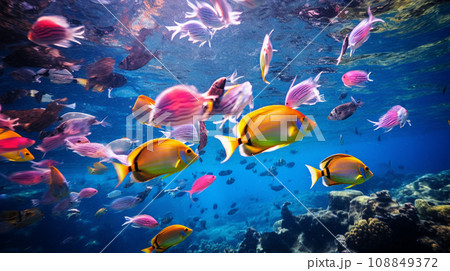 カラフルな珊瑚と魚たちのイラスト素材 [108849372] - PIXTA