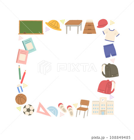 学校生活のアイテムイラストのフレーム 108849485