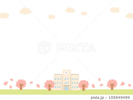 かわいい桜と学校の春の風景のイラスト かわいい桜と学校の春の風景のイラスト 108849499