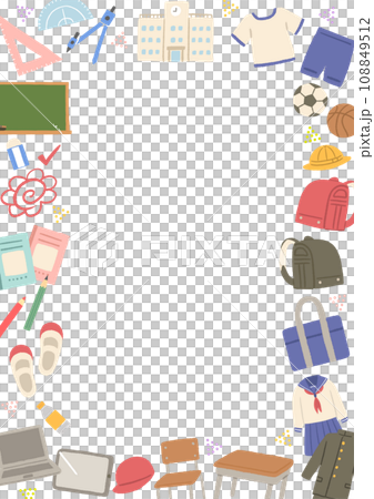 学校生活のアイテムイラストのフレーム 108849512