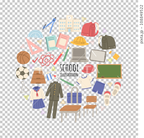 学生生活のアイテムイラスト セット 学生生活のアイテムイラスト セット 108849522