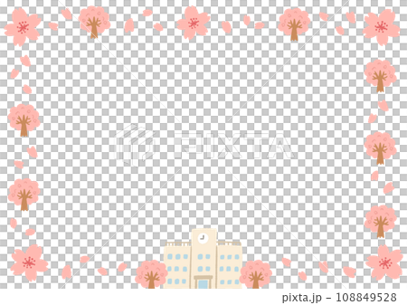 かわいい桜と学校のイラストフレーム かわいい桜と学校のイラストフレーム 108849528
