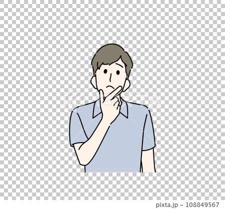 顎に指をあてて、上を向き悩む若い男性（洋服） 108849567