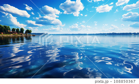 湖面に映った青い空 108850367