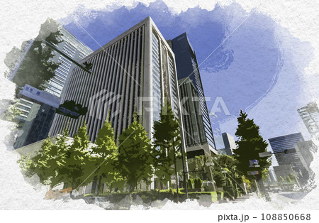 水彩画風　東京丸の内　三菱UFJ銀行本店　東京都千代田区 108850668