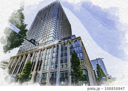 水彩画風　東京丸の内　丸の内二重橋ビル　東京商工会議所　東京都千代田区 108850847