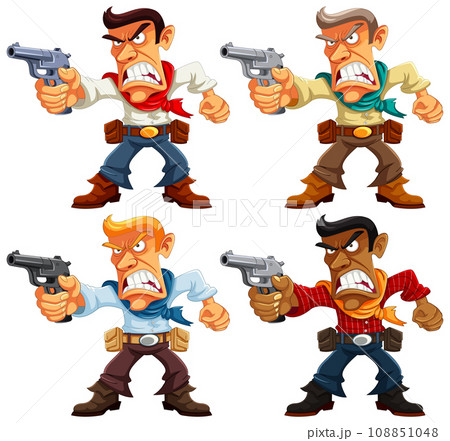 Angry Cowboy Holding Gun Cartoon Character Set 108851048
