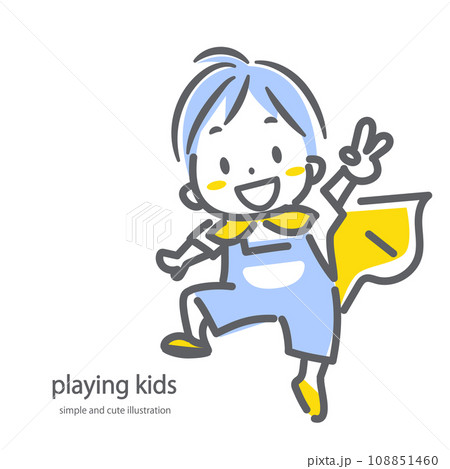 ごっこ遊びを楽しむ男の子　シンプルでかわいい線画イラスト 108851460