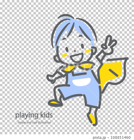 A boy enjoying pretend play - simple and cute line drawing illustration A boy enjoying pretend play - simple and cute line drawing illustration 108851460