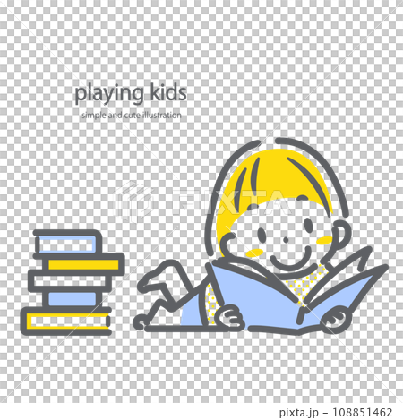 A girl enjoying a picture book - simple and cute line drawing illustration A girl enjoying a picture book - simple and cute line drawing illustration 108851462