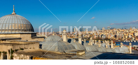 View from Suleymaniye Mosque of Beyoglu district across Golden Horn, Istanbul 108852088