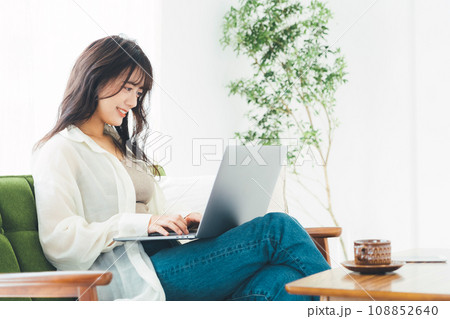ソファでパソコンを使う女性 108852640