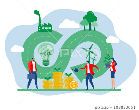 Circular or bcg economy investment,green energy Environment, sustainable industry with windmill and solar energy panels. Environmental, renewable and reuse natural resources concept.vector Circular or bcg economy investment,green energy Environment, sustainable industry with windmill and solar energy panels. Environmental, renewable and reuse natural resources concept.vector 108853051