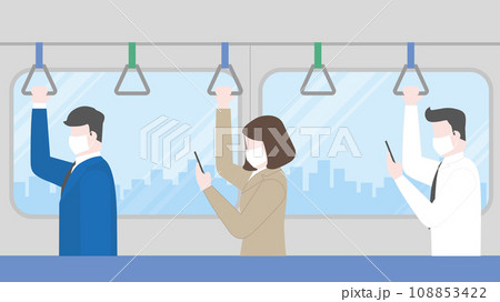 Public transportation city lifestyle new normal is social distancing and wearing mask standing away. Public transportation city lifestyle new normal is social distancing and wearing mask standing away. 108853422