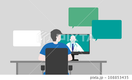 Man consulting doctor on computer for medical service. flat style design concept Man consulting doctor on computer for medical service. flat style design concept 108853435