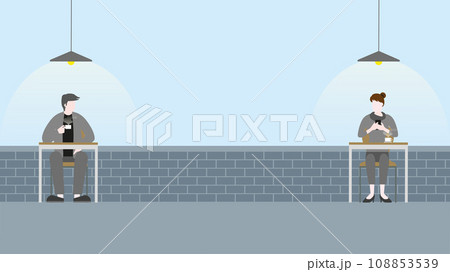 Couple drink coffee and tea in cafe rooftop. New normal lifestyle 108853539