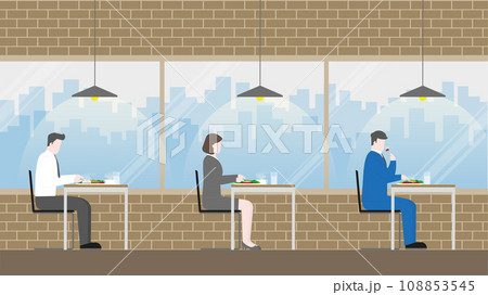 Group of business people eating meal in restaurant cafe with new normal lifestyle. 108853545