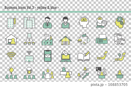 Business icon set C 03 yellow and light blue Business icon set C 03 yellow and light blue 108853705