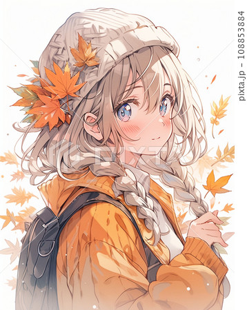 秋の紅葉を髪に飾り楽しむ女の子 108853884