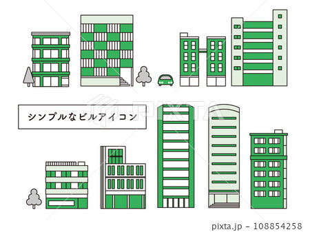 シンプルなビルのアイコンセット 108854258