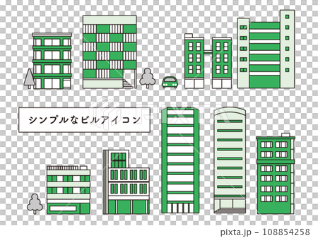シンプルなビルのアイコンセット 108854258