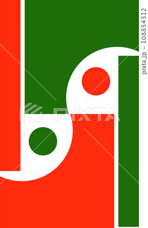 A vector design of red, green, and white circles arranged in a geometric design. 108854312