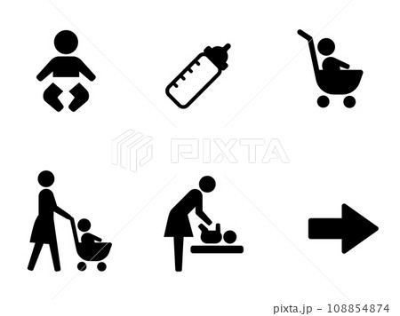 ベビーカーと赤ちゃん おむつ交換　パブリックアイコン 108854874
