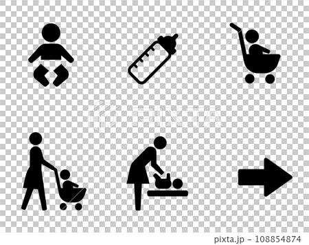 ベビーカーと赤ちゃん おむつ交換　パブリックアイコン 108854874