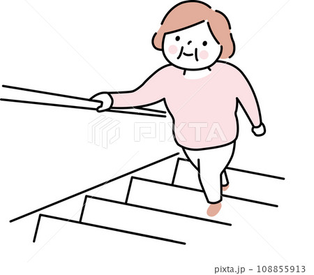 変形性膝関節症の高齢女性階段のぼりは楽 108855913