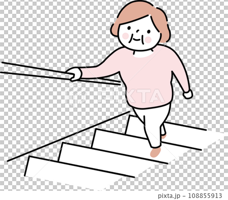 変形性膝関節症の高齢女性階段のぼりは楽 108855913