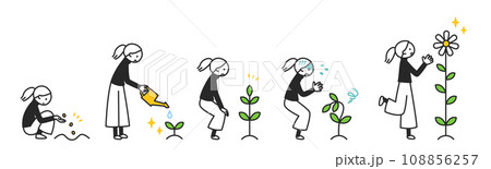 大切に種を育て花を咲かせる女性 大切に種を育て花を咲かせる女性 108856257