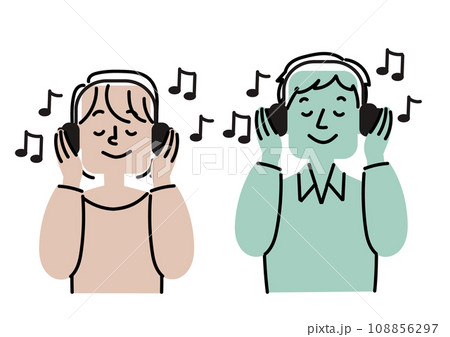音楽を聴いている人物のイラストセット 108856297