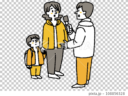 インタビューをする人物のイラストセット　コミカルな手書きの人物　ベクター、線画にカラー 108856328